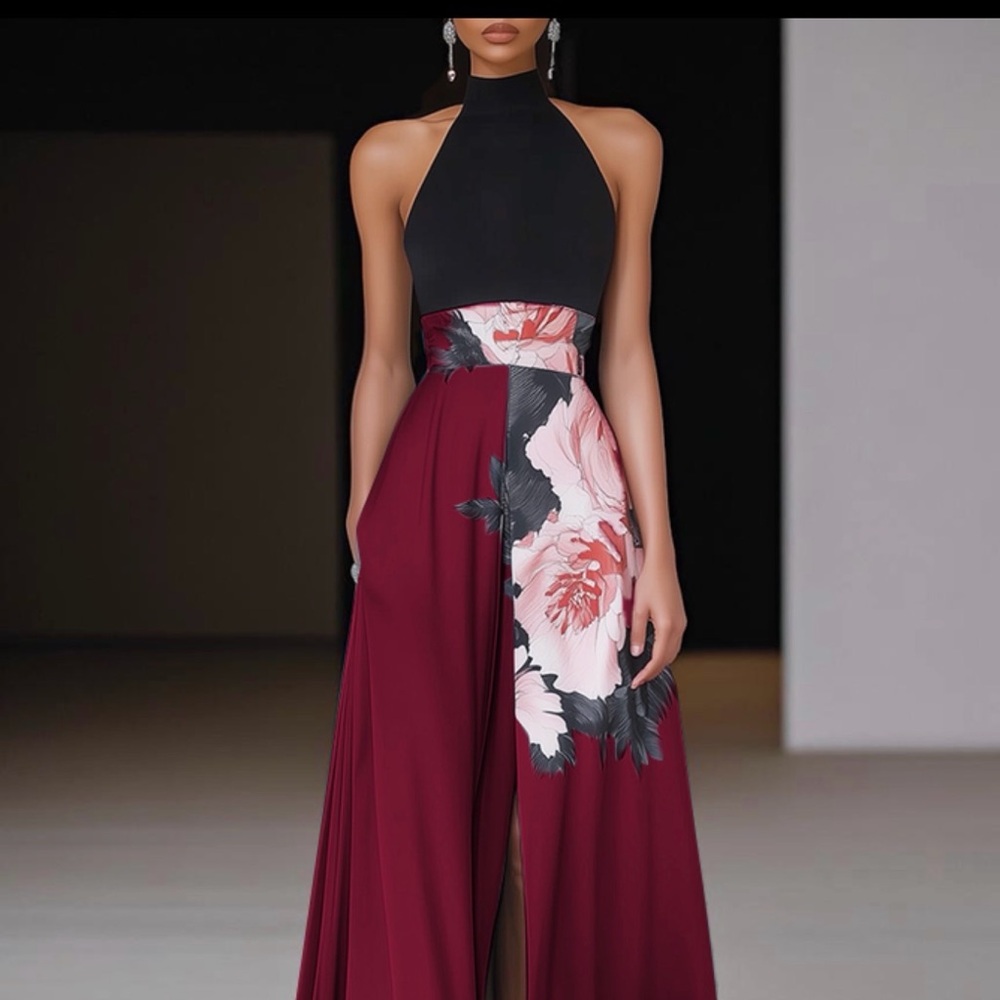 Elegant Halter Floral Maxi Dress